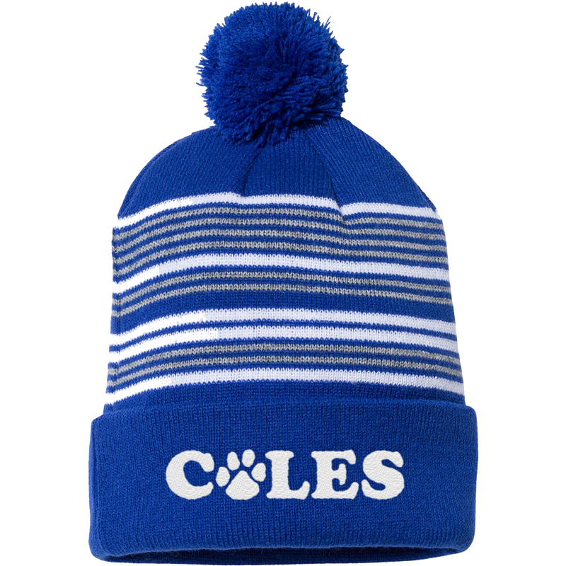 Coles Elementary 12 Inch Striped Pom-Pom Cuffed Beanie